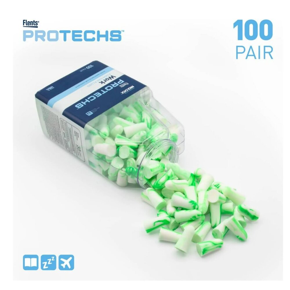 Flents Protechs Work Ear Plugs, NRR 33, Green, 90 pairs